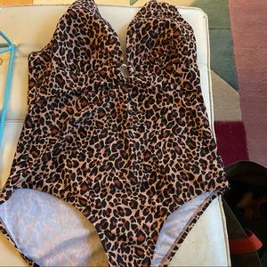 Kona sol swim suit bathing suit leopard print 🐆 sz large halter style good cond